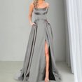 thumbnail image 4 of Quixlent Women Evening Dress Halter Neck Off Shoulder Satin High Split Sleeveless Backless Floor Length Cross Back Pockets Prom Wedding Party Bride Ball Gown, 4 of 8