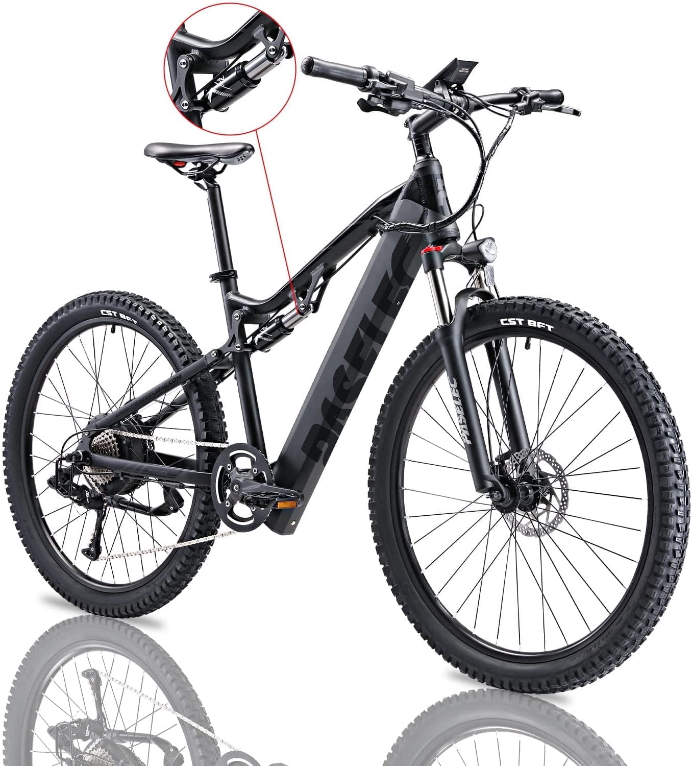 Paselec Electric Bikes for Adult, 27.5 Full Suspension Mountain Ebike with Professional 9 Speed Gears, 500W Electric Bicycle with 13AH Battery, Matt Black