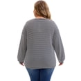 thumbnail image 4 of Blusa básica casual de manga larga con cuello redondo y puños elásticos para mujer de tallas grandes, rayas, 4X, negra, 4 of 4