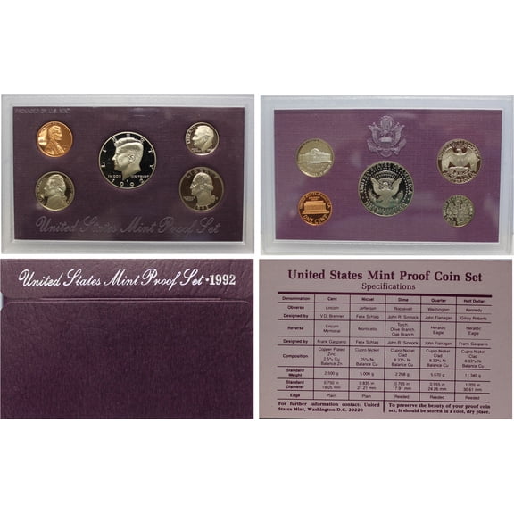 1992 Proof Set - U.S. Mint 5-Coin Set - Includes COA & OGP