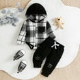 thumbnail image 2 of yocbz Boys Outfits Toddler Baby Boys Kids Flannel Plaid Shirt Outfits Set Winter Hoodie Top Pants Clothes 2 PCS Black,Size for 12-18 Months, 2 of 8
