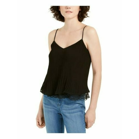 Q A Los Angeles Womens Black Textured Spaghetti Strap V Neck Tank Top Size: M