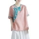 thumbnail image 1 of Tops de Algodón de Lino para las Mujeres Bordado Retro Suelto de Manga Corta de Gran Tamaño, Cuello Redondo, 1 of 3