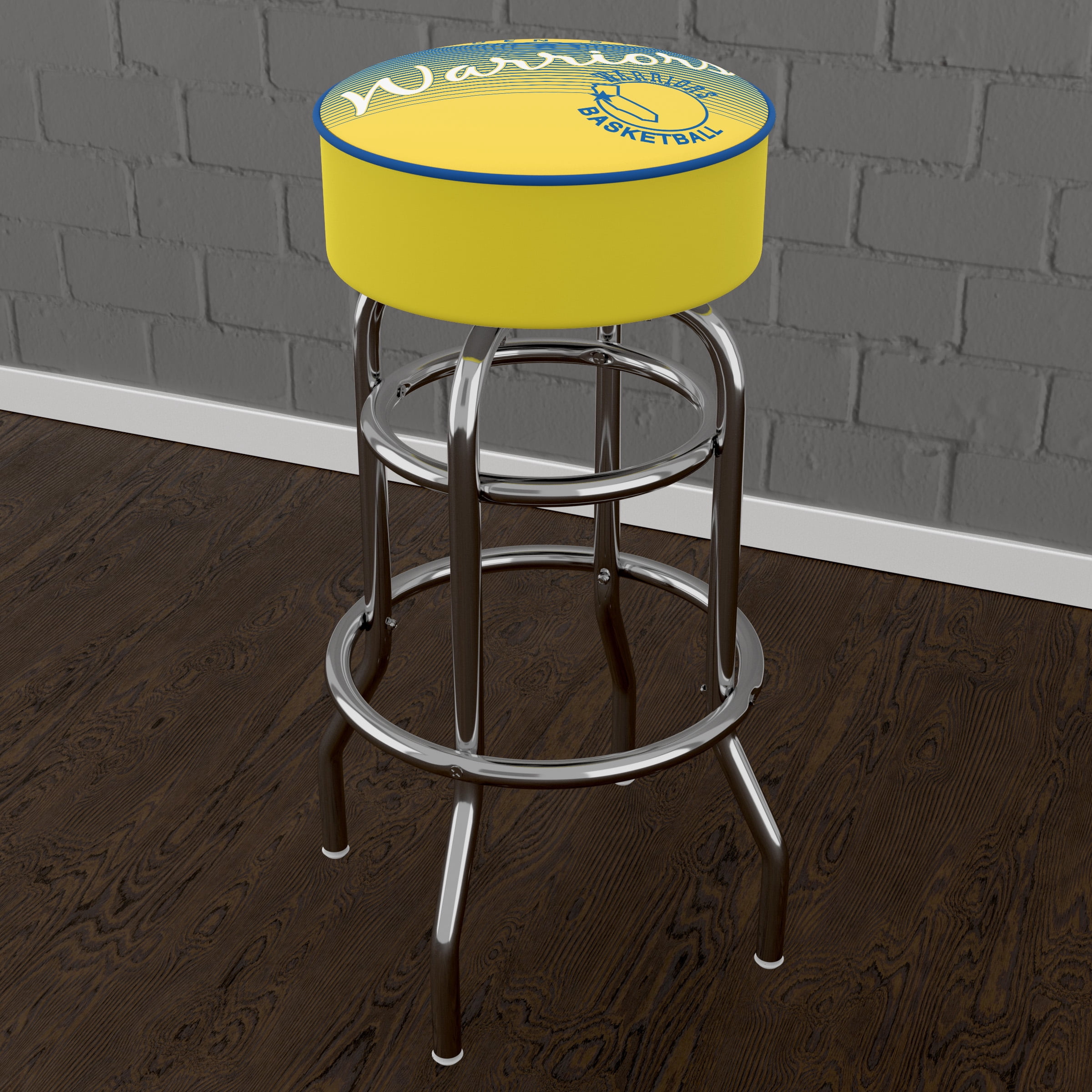 Trademark Gameroom Golden State Warriors Hardwood Classics Bar Stool with Padded Seat