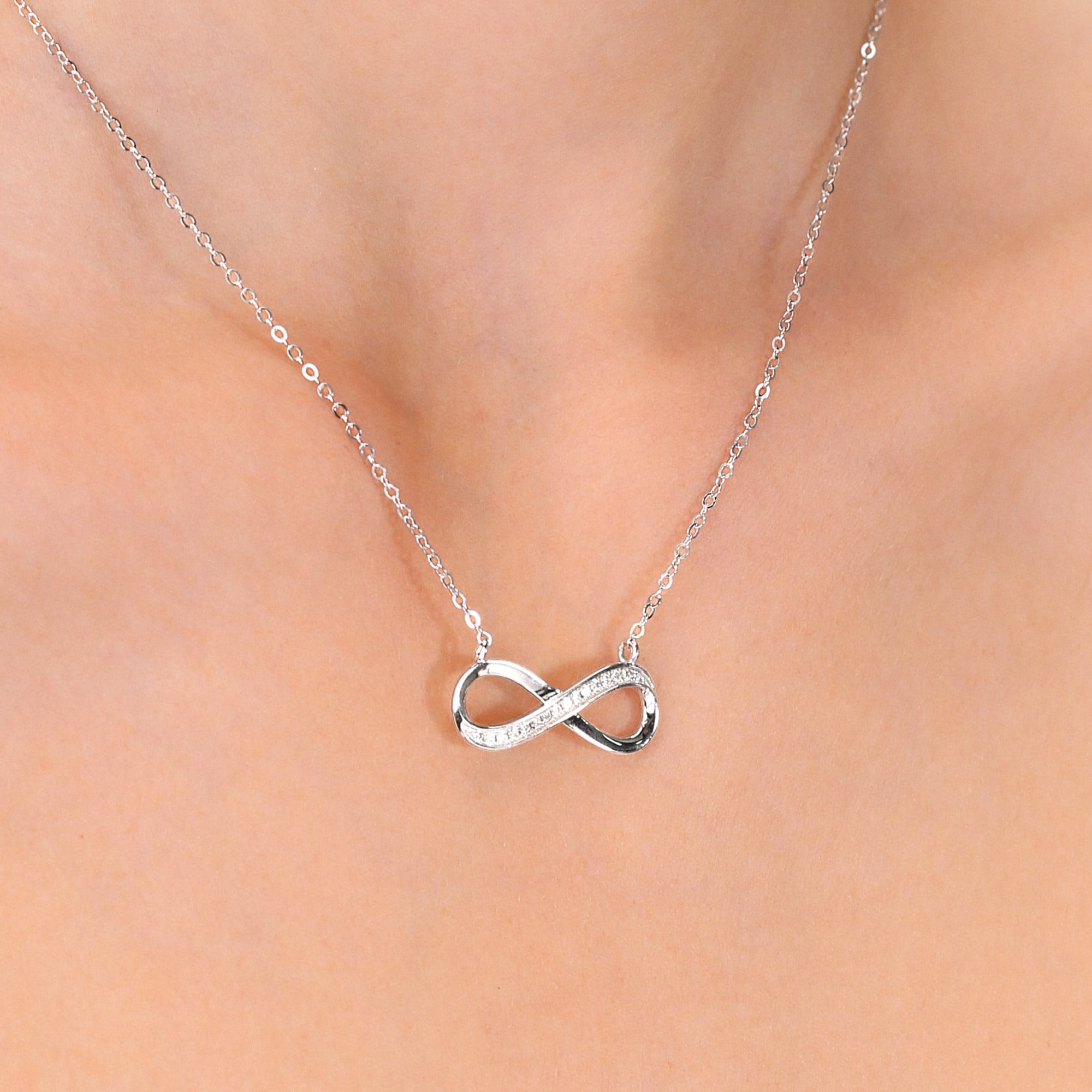 Tilo Jewelry Solid 925 Sterling Silver Infinity Pendant Necklace with Cubic Zirconia CZ Stones | Women & Unisex | Adjustable 16 Inch to 18 Inch Cable Chain
