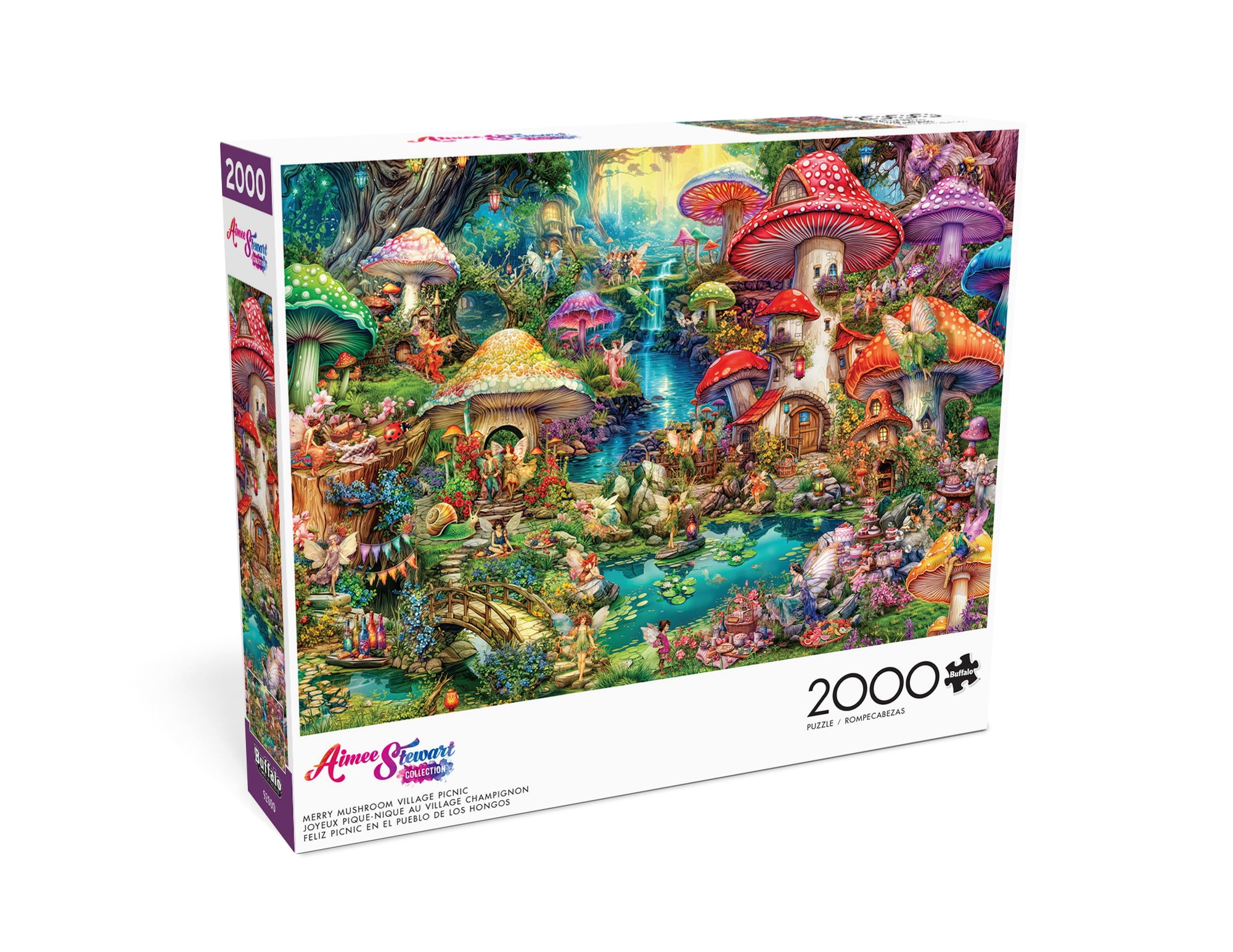 Puzzle de jigsaw de 2000 pièces Buffalo Games Merry Mushroom Village Picnic pour adultes à partir de 14 ans