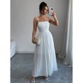 thumbnail image 3 of White Bowknot Pleated A-Line Waisted Slim Strap Maxi Dress For Women, 3 of 6