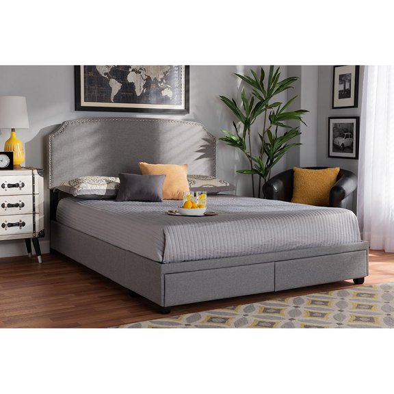 Baxton Studio Larese Light Grey Fabric Upholstered 2-Drawer King Size Platform Storage Bed