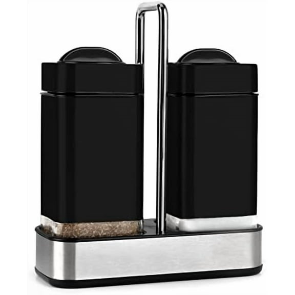 Black Salt and Pepper Shakers by , Glass Salt Shaker Set with Adjustable Pour Holes, Ideal for Black Pepper, Kosher and Himalayan