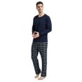 thumbnail image 2 of Amaxer Mens Cotton 2-Piece Flannel Pajama Sets - Crew Neck Knit Top Flannel Plaid Pants | Soft, Breathable Sleepwear for Men, 2 of 7