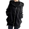 thumbnail image 2 of HongQid Women's Jackets Casual Long Sleeve Trench Coat Zip Up Hooded Overcoat with Pockets for Fall Winter, 2 of 9