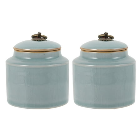 OUNONA Skyblue Ceramic Storage Jars with Sealed Cover for Home Use Large Capacity 2Pcs