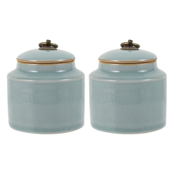 OUNONA Skyblue Ceramic Storage Jars with Sealed Cover for Home Use Large Capacity 2Pcs