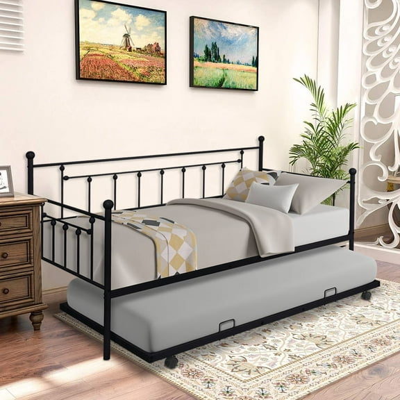 Segmart Twin Size Daybed with Trundle, Light Grey