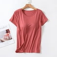 thumbnail image 3 of Promotion Sell!New Ladies Modal One-piece Top with Chest Pad Short-sleeved Home Service round Neck T-shirt Bottoming Shirt, 3 of 5