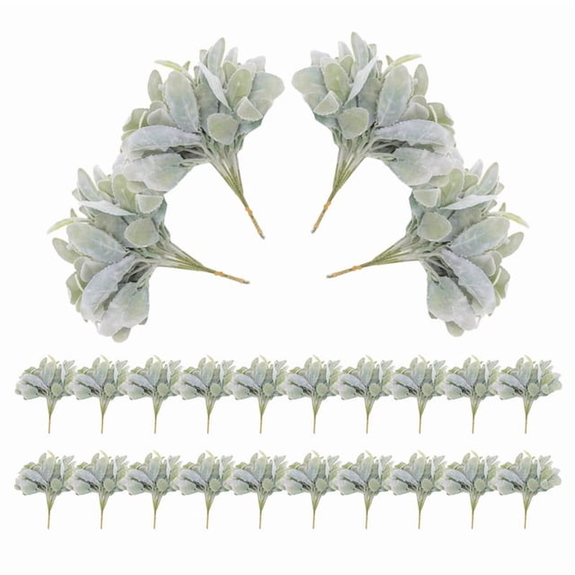 24 Uds. de Tallos VegetacióN Oreja Cordero Flocados Artificiales, ImitacióN, DecoracióN ImitacióN Artificial