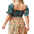 thumbnail image 4 of EIGTHTAIL Robe Midi pour Femme à Manches Courtes Bouffantes, Encolure Carrée Élastique, Imprimé Floral, Décontractée et Fluide, Robes d'Été, 4 of 5
