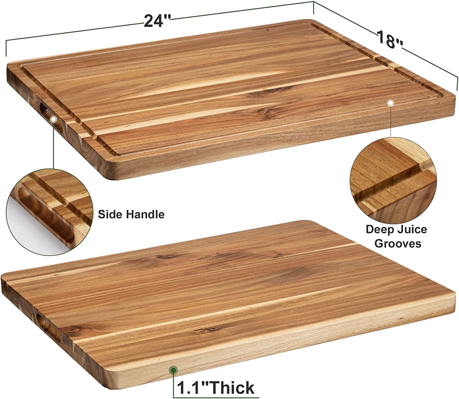 Twister.CK Acacia Wood Cutting Board 24x18 inch, Butcher Block Cutting Board with Handle Juice Groove for Kitchen, Extra Large Charcuterie Boards Chopping Board
