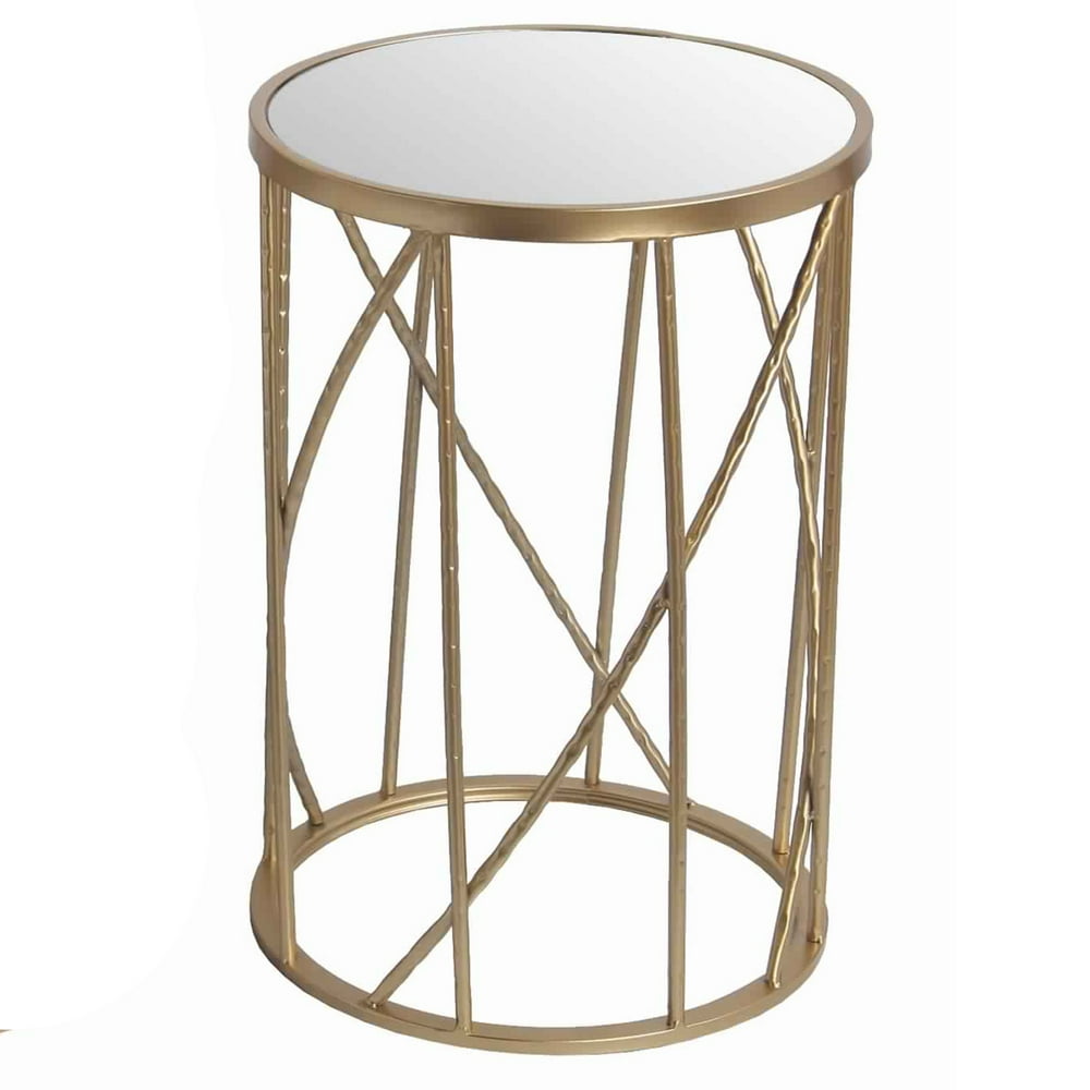 Round Mirror Top Tall Metal Accent Table with Open Frame, Set of 2