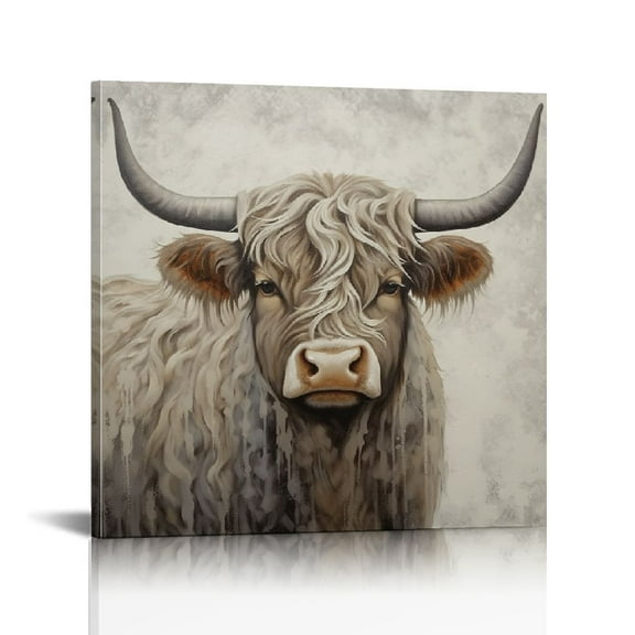 Acheng Highland Cow Wall Decor Farmhouse Canvas Wall Art Picture Painting Wall Artwork Framed Country Home Decor for Living Room Bathroom Bedroom Kitchen Office 12x12 in