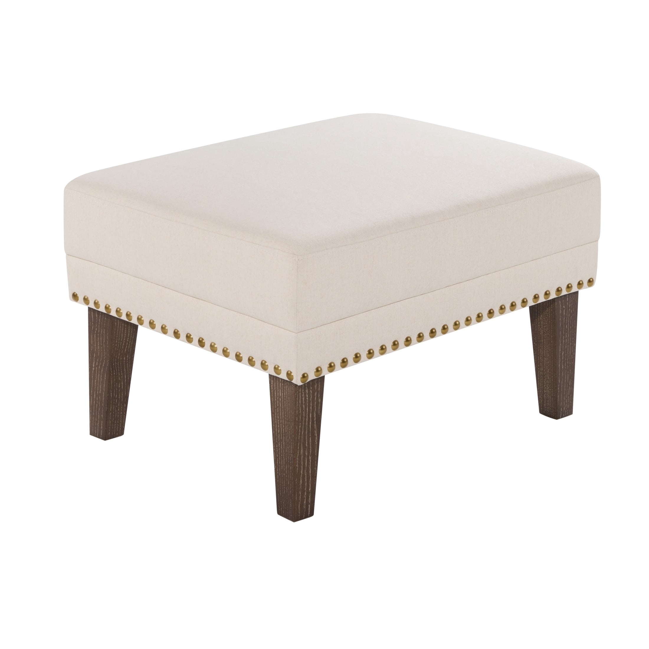 Christopher Knight Home Vintage Upholstered Ottoman with Nailhead Trim, Solid Wood Legs, Beige