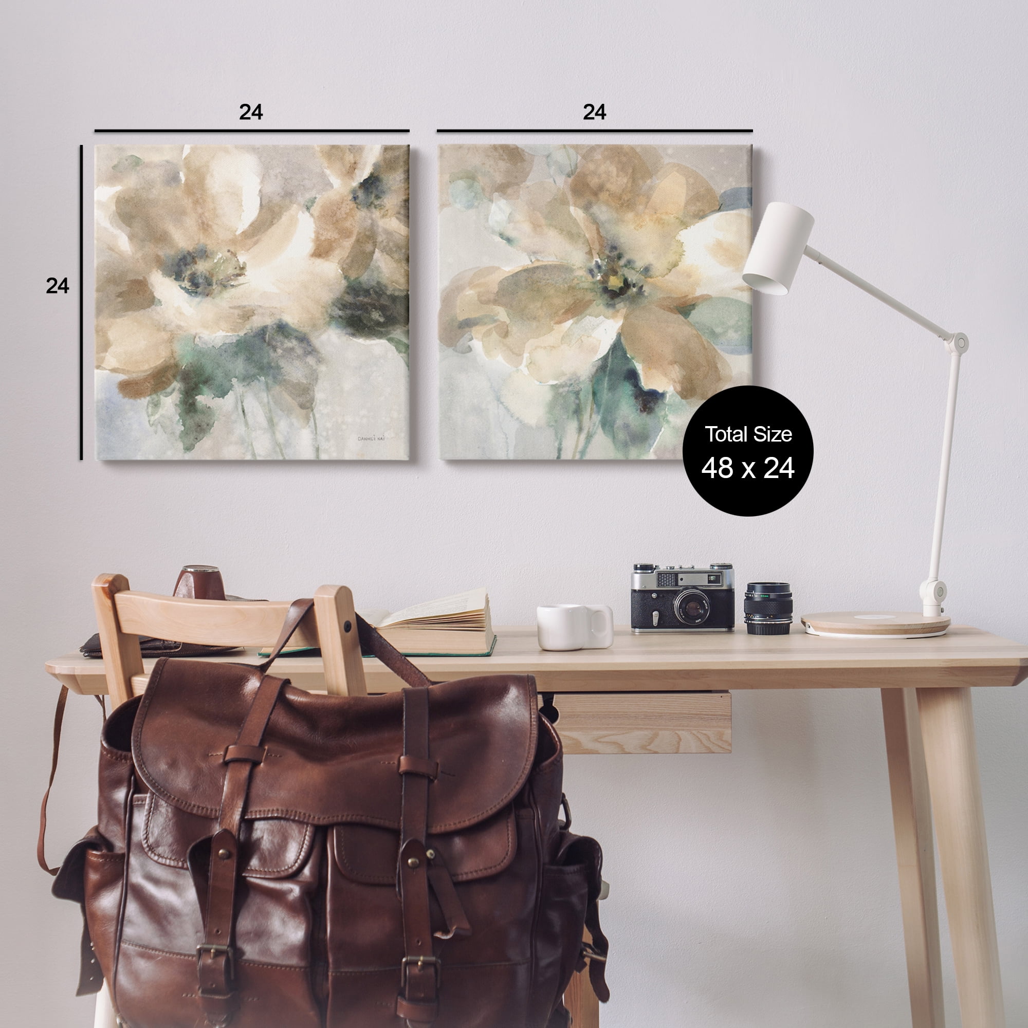 Stupell Industries Abstract Beige Flowers Botanical & Floral Painting Gallery Wrapped Canvas Print Wall Art, 24 x 24, Set of 2