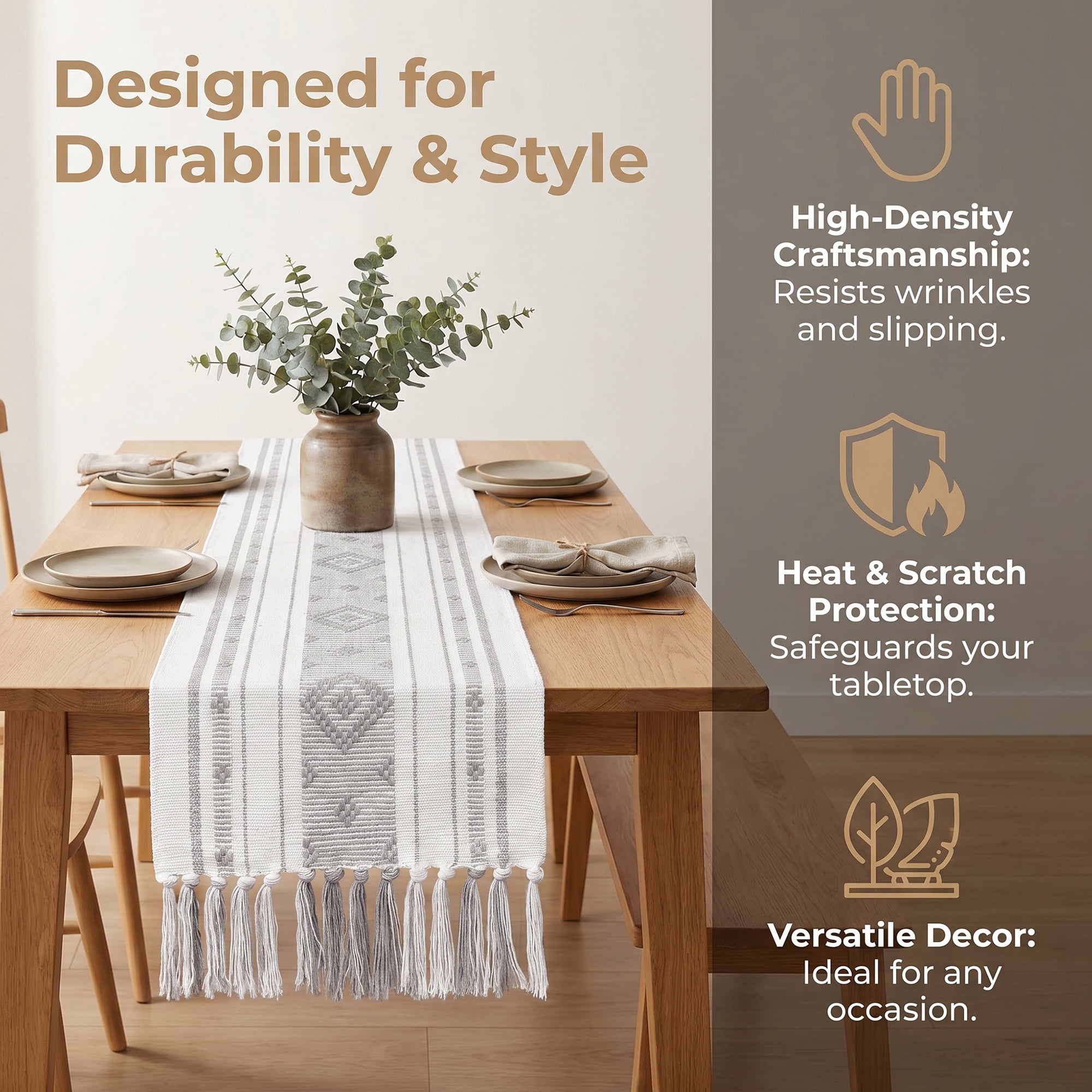 Unique Bargains Decorative Durable Washable Cotton Kitchen Runner Light Gray 13.8" x 70.9"