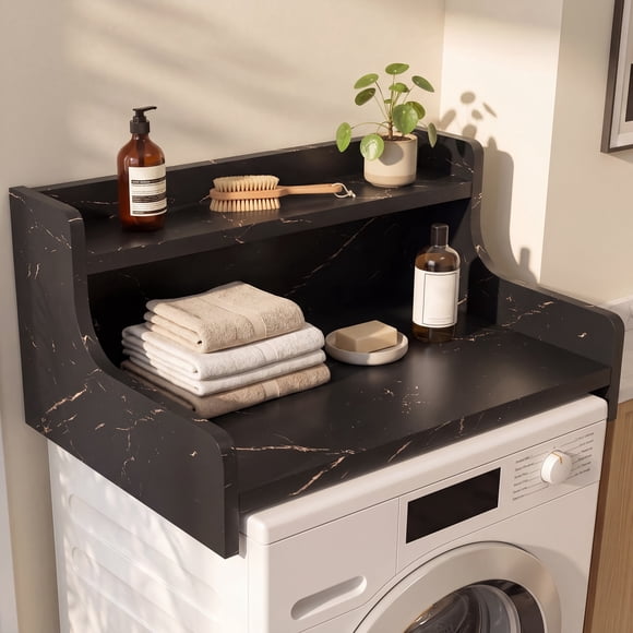 OMCMUU Comptoir de Laveuse et Sécheuse de 25,2 Pouces, avec 2 Tablettes de Rangement, Organisateur de Lessive Haute Densité de 27,6 Pouces de Large pour Unités à Chargement Frontal, Table Pliante Imperméable (Ardoise Noire)