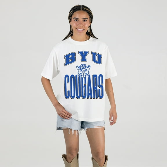 Women's Gameday Couture White BYU Cougars Oversized Fierce Focus T-Shirt