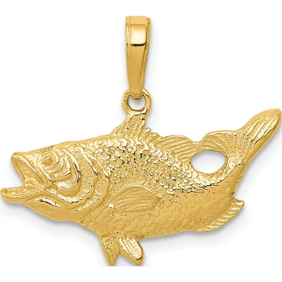 14K Yellow Gold Open Mouthed Bass Fish Pendant (20 X 22) Made In Peru k3044