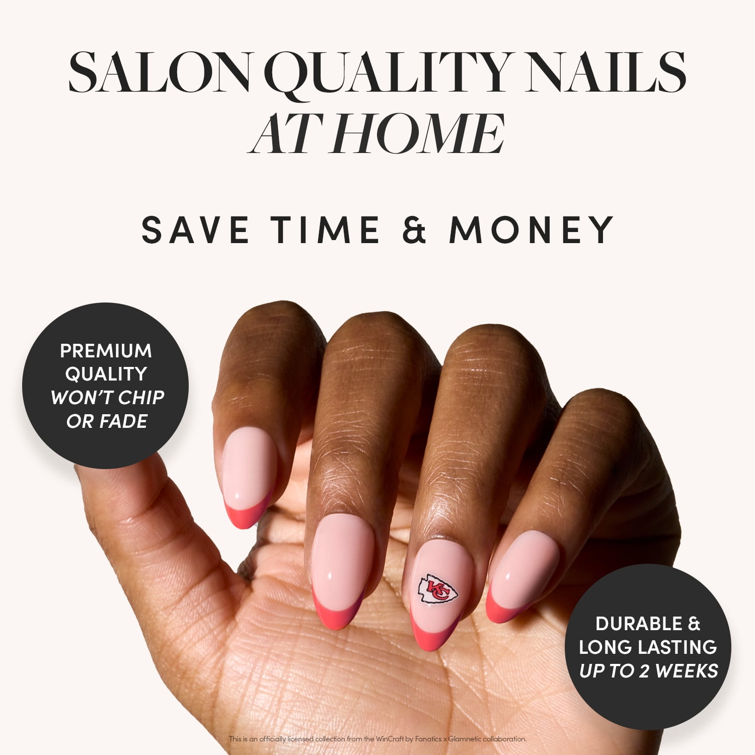 Glamnetic x Fanatics Press On Nails - Kansas City Chiefs | Short Almond Fake Nails, NFL Chiefs Red French Tips, Football Nails, Salon-Quality | 15 Sizes - 30 Nail Kit with Glue