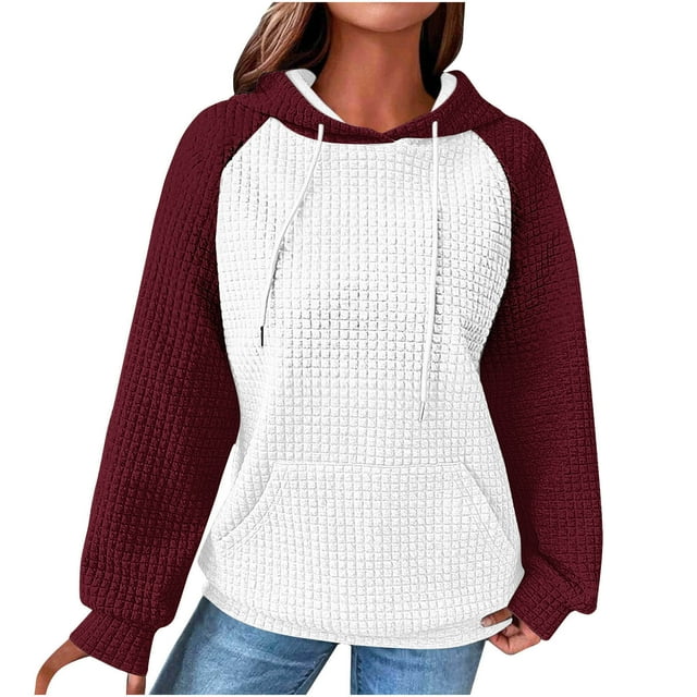 cfhntfmh Fall Fashion Outfits for Women Oversized Hoodies Textured Sweatshirt Cute Color Block Pullover Fall Winter Shirts