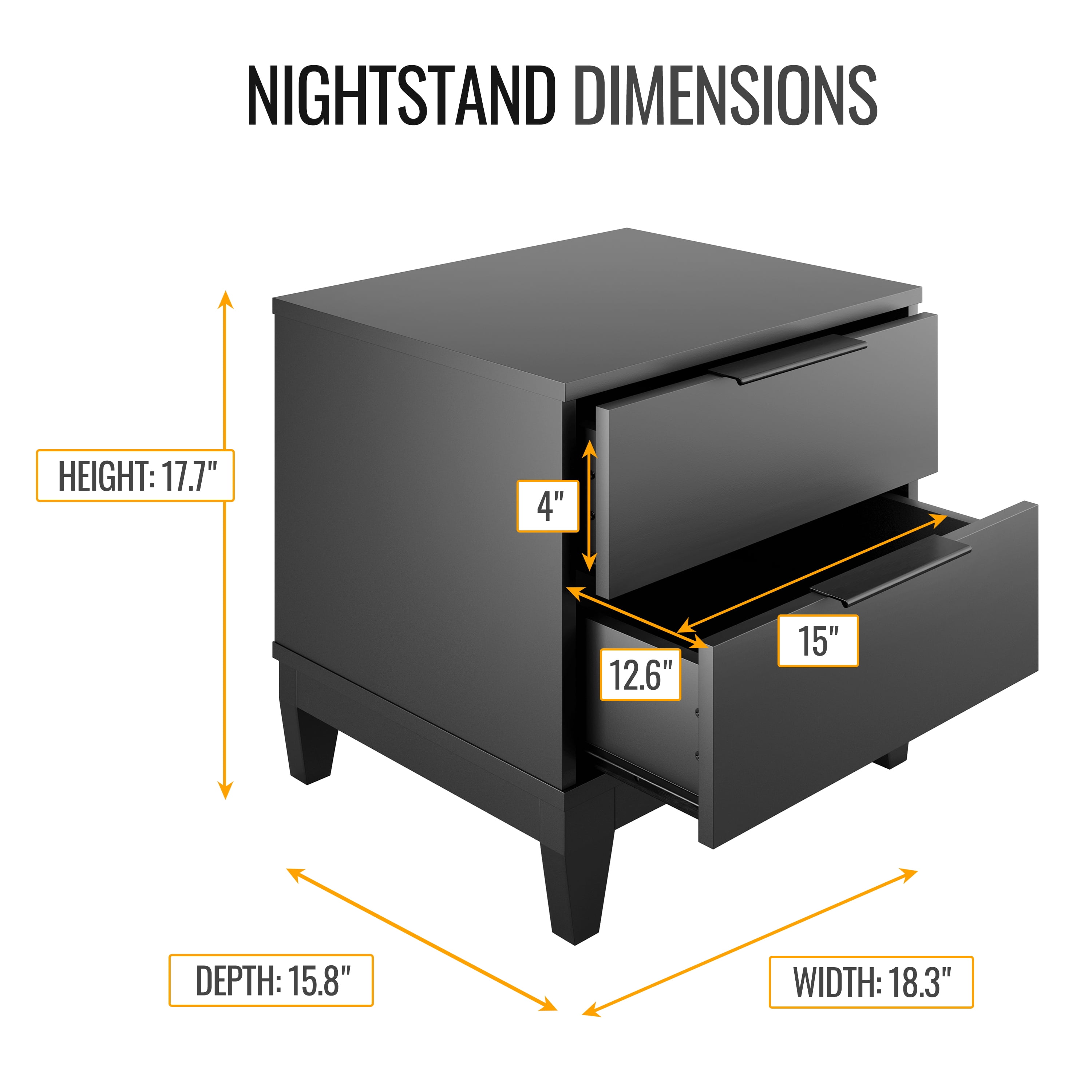 Boyd Sleep Mackay Modern Double Drawer Nightstand, Black