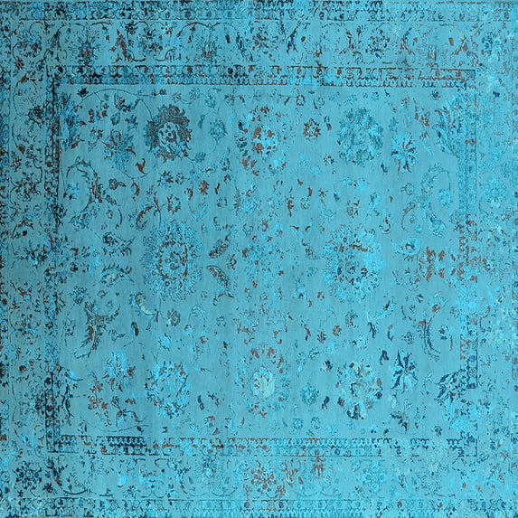 Ahgly Company Indoor Square Oriental Light Blue Industrial Area Rugs, 4' Square