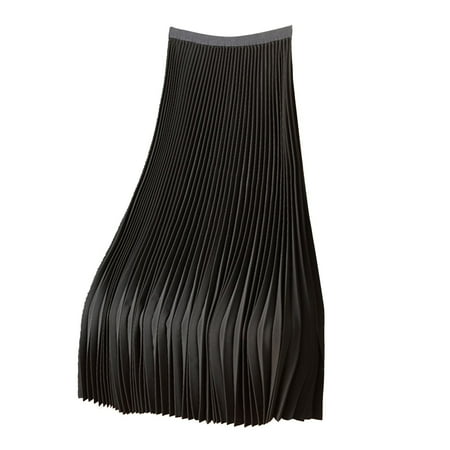 Riforla Solid Color Satin Pleated Skirt Plus Size Versatile Skirt Lingerie Skirt Black XXL