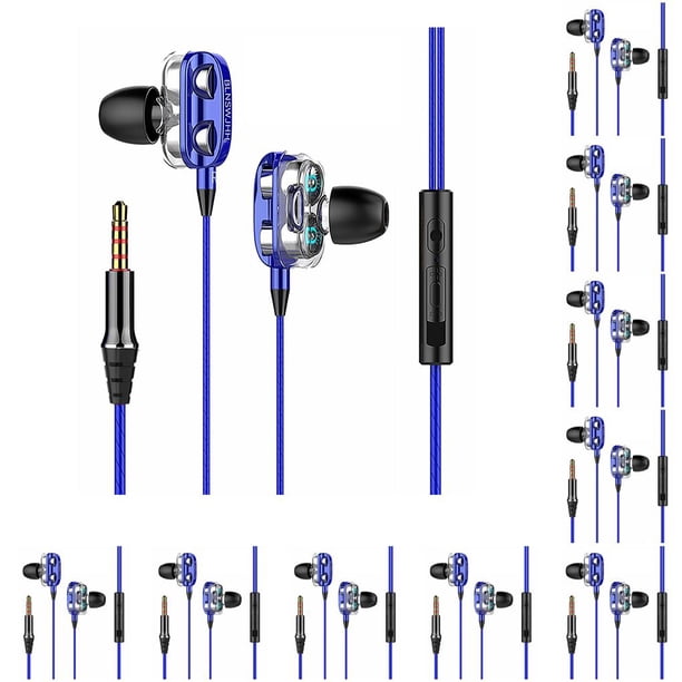 Matsuzay Auricular con cable Interfaz de 3,5 mm Reducción de ruido Altavoz dual Tapa de oreja de silicona Juego de escucha de música Auriculares Azul 10piezas