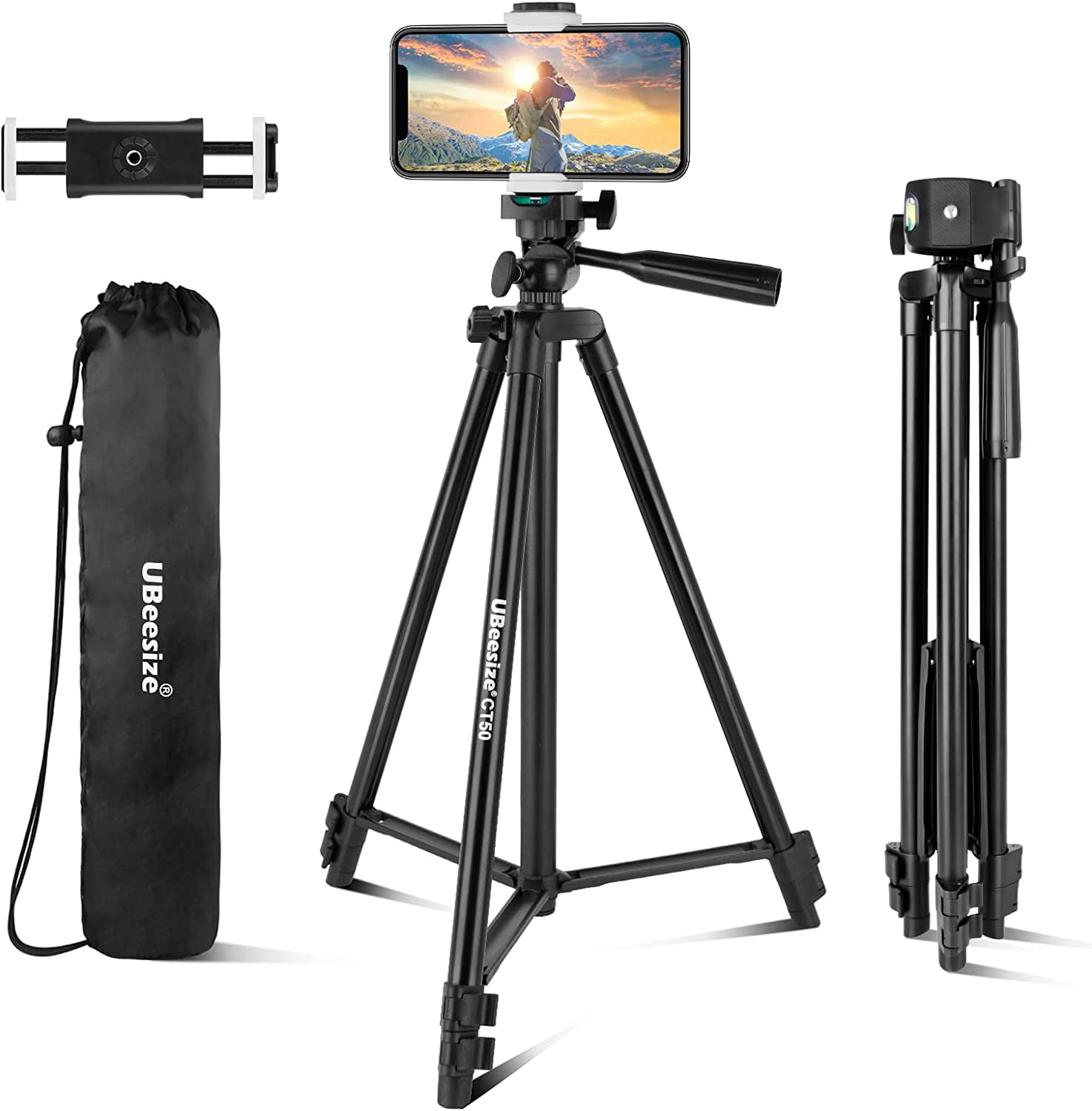 UBeesize Bundle 51 Adjustable Travel Video Phone Tripod Stand & Camera Neck Shoulder Sling Strap Compatible with Smartphone & Camera. 
