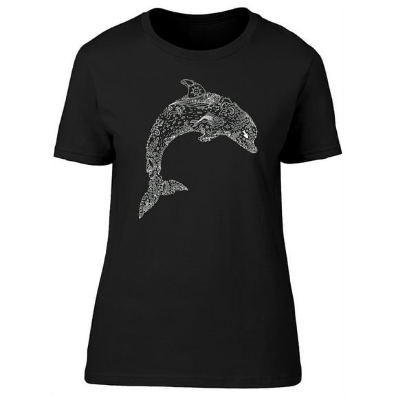 Jumpin Dolphin Textured B&W T-Shirt Women -Image by Shutterstock, Female Medium