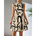 thumbnail image 5 of Mawalde Sleeveless Dress for Women Trendy Mock Neck Mini Dress Geometric Print Graphic Tank Dress Casual Loose Fit Sundress Khaki S, 5 of 6