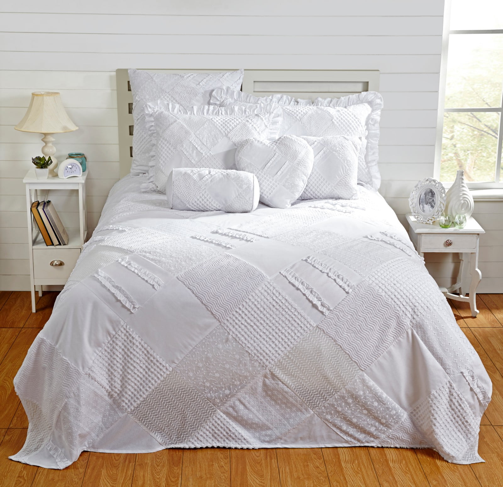 Better Trends Ruffled Chenille Bedspread Twin, White
