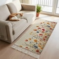 thumbnail image 2 of Kitchen Runner Rugs, Watercolor Garden Blossom Floral 2'x4' Throw Rug with Tassels, Natural Flower Leaves on Linen Washable Soft Floor Carpet Runner for Hallway Bedroom Bathroom Laundry Room, 2 of 9