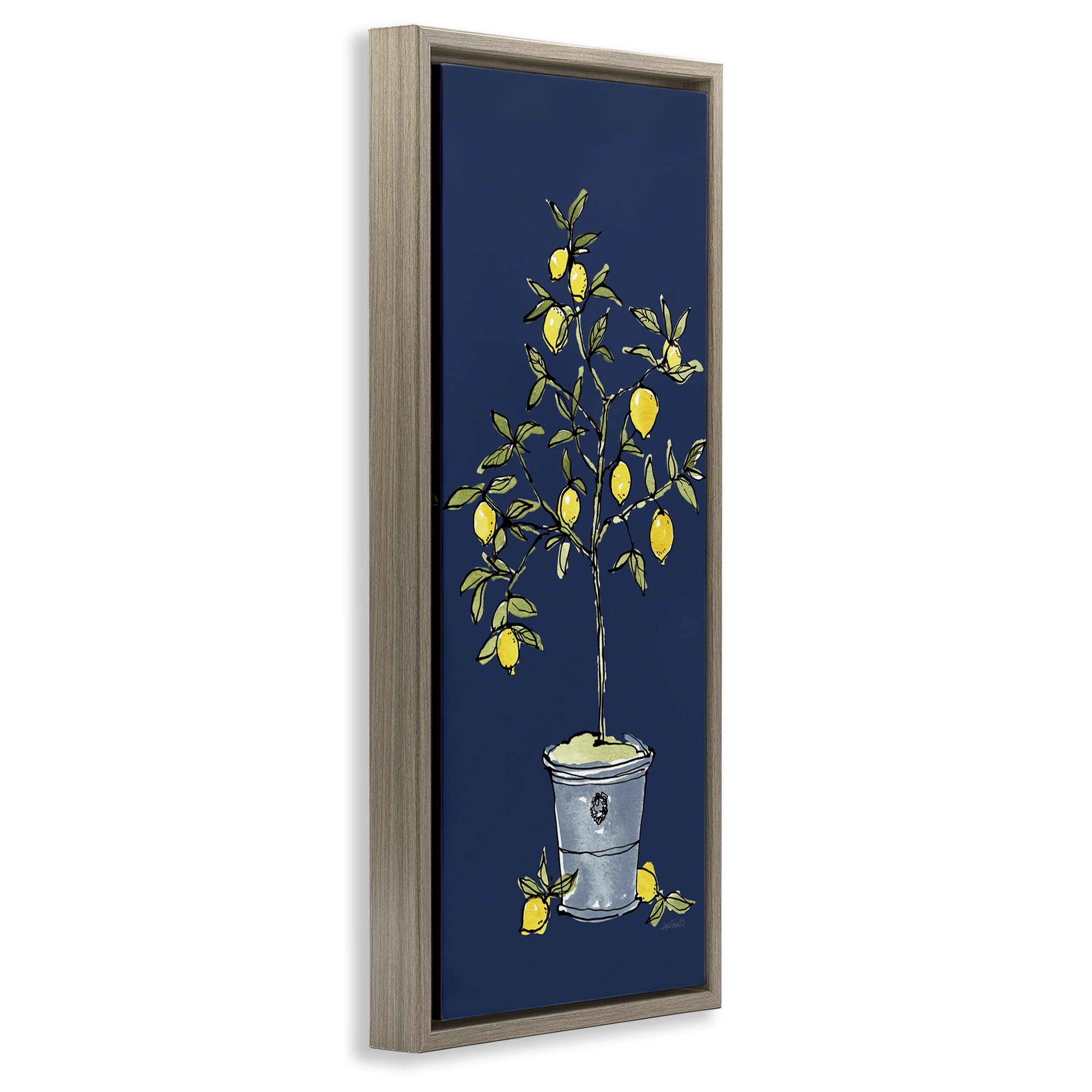 Stupell Industries Citron Lemon Plant Botanical & Floral Painting Brown Floater Framed Canvas Art Print Wall Art, 11 x 25