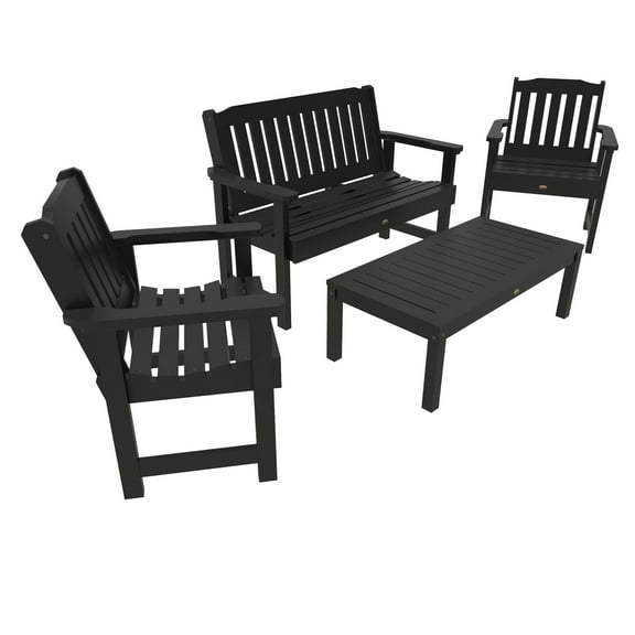 Highwood 4pc Lehigh Conversation Set - 4ft Bench, Two Garden Chairs and Conversation Table, Outdoor, Eco-friendly, Synthetic Wood