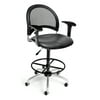 OFM Moon Series Model 336-V-AA3DK Anti-Microbial/Anti-Bacterial Vinyl Swivel Task Chair with Arms and Drafting Kit, Charcoal