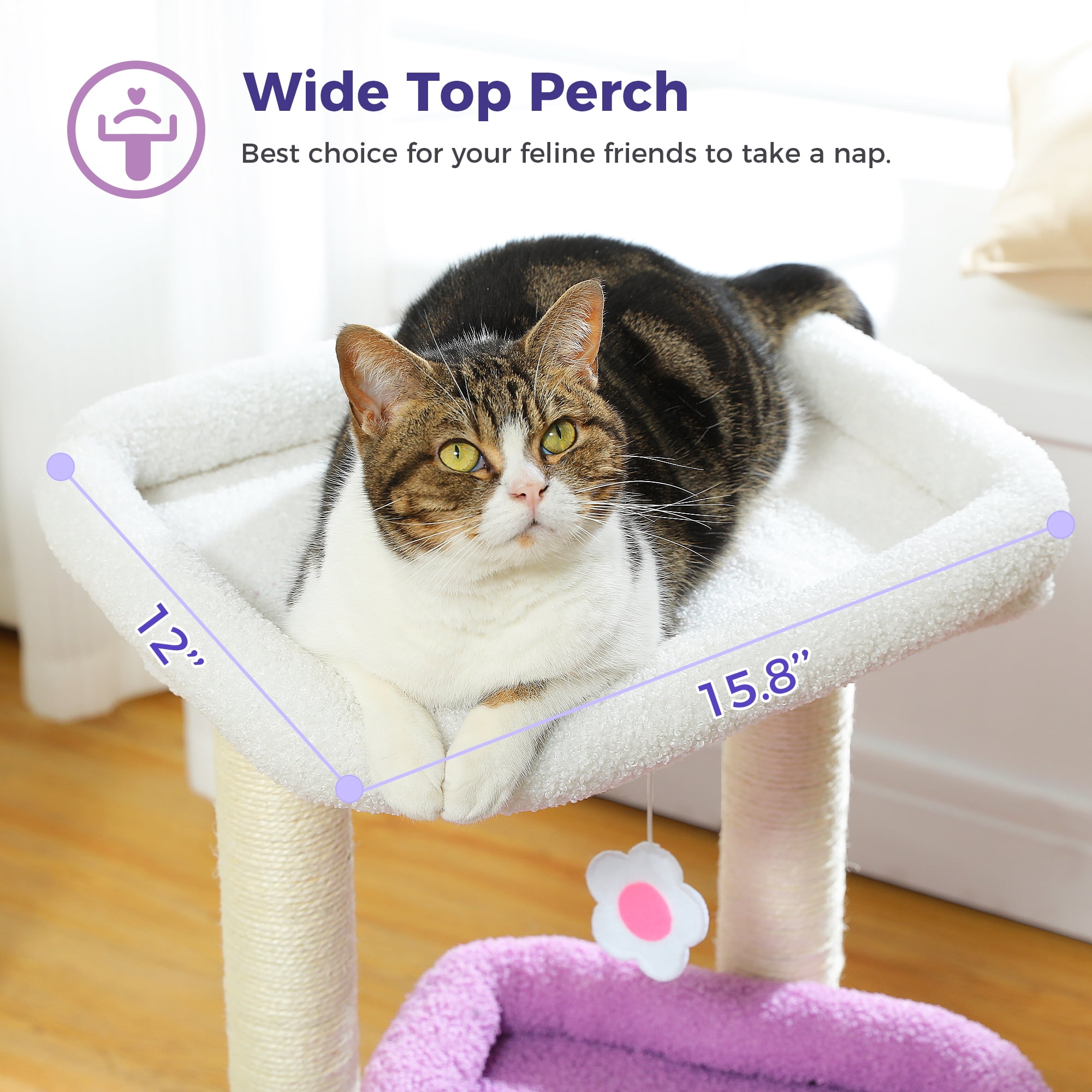 PAWZ Road Cat Tree Condo 27" Cat Tower with Large Top Perch and Scratching Posts for Kittens and Medium Cats, Purple