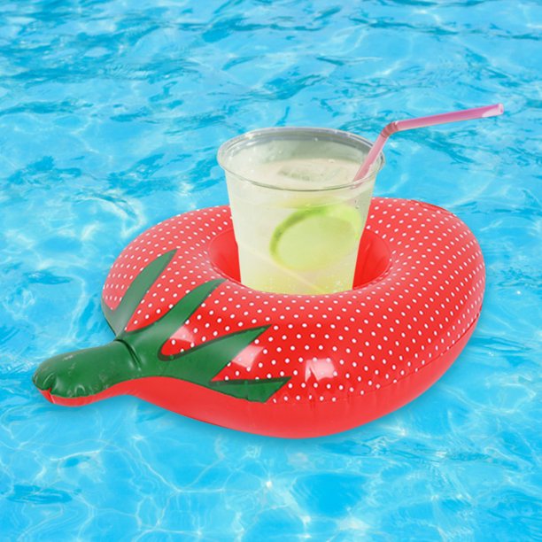 Portavasos Inflable Soporte para taza de PVC suave estilo Ins impermeable para fiesta en la piscina (fresa)