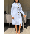 thumbnail image 2 of Women White Button Down Shirt Dress Long Sleeve Midi Length Casual Summer Outfit, 2 of 6