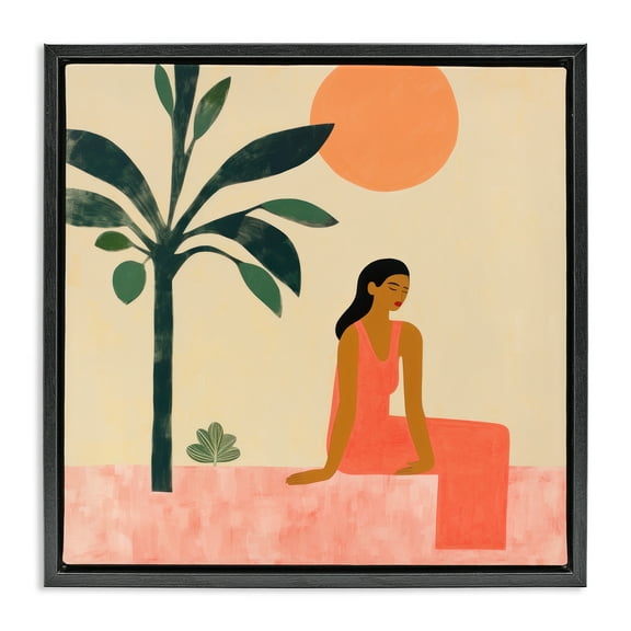 Stupell Industries Tropical Scene & Woman People Painting Black Floater Framed Canvas Art Print Wall Art, 18 x 18