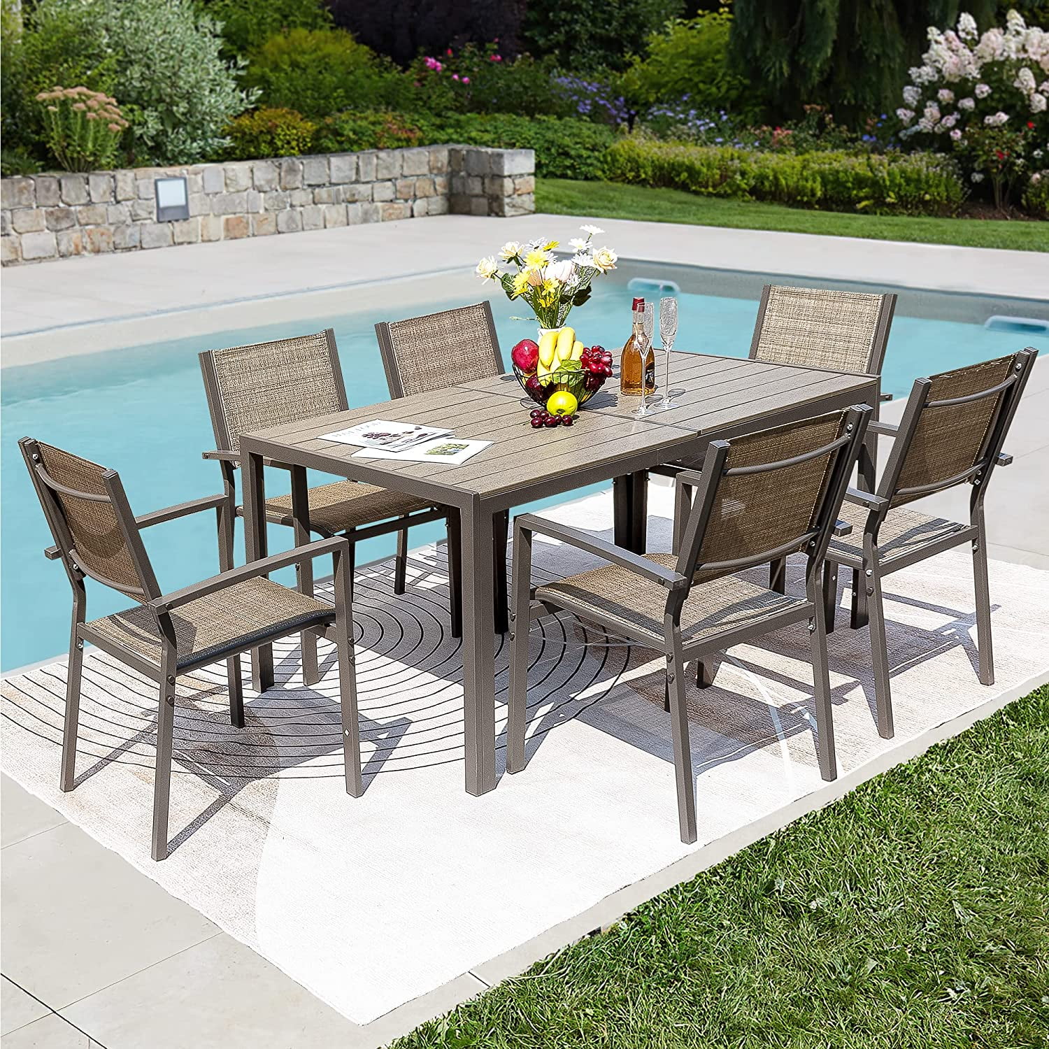 Rankok 7 Piece Patio Dining Set Outdoor Furniture Set with Weather