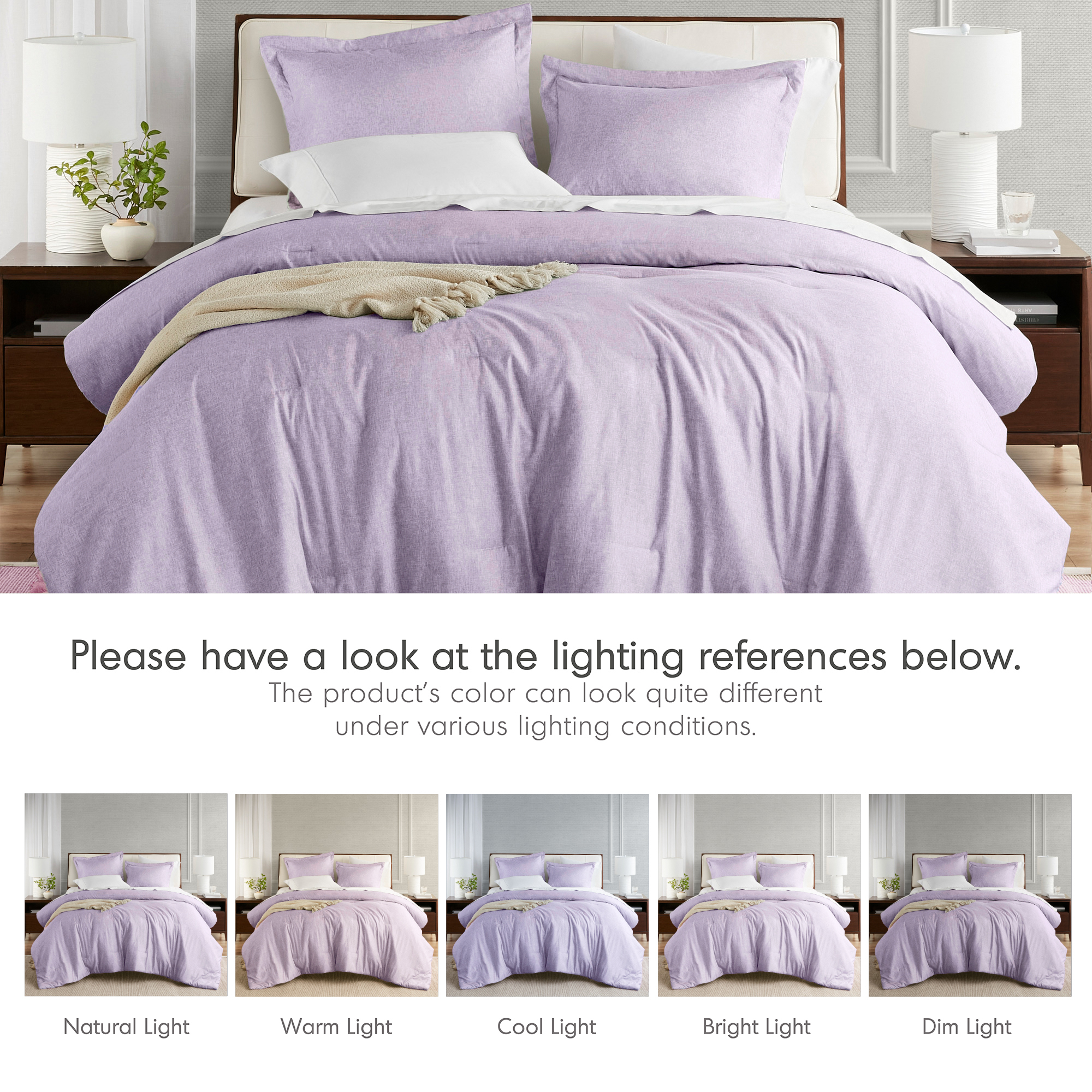 Regency Heights Full/Queen Comforter Sets, Reversible 3 Piece Extra Soft Bedding Set, Chambray Print Purple Comforter Bed Set with Pillow Shams